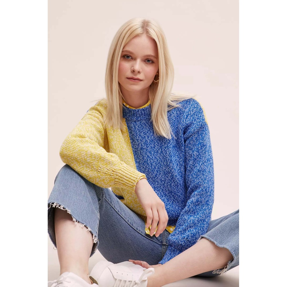 Anthropologie Chinti & Parker Colourblocked Jumper Sweater Blue Yellow Small